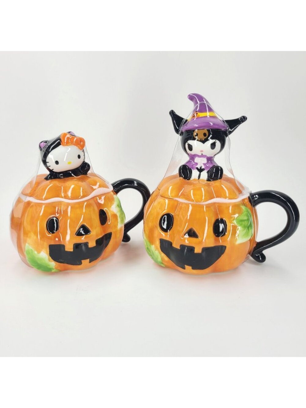 Hello Kitty & Kuromi Halloween Pumpkin Ceramic Mug Set of 2, 11 fl oz, Orange